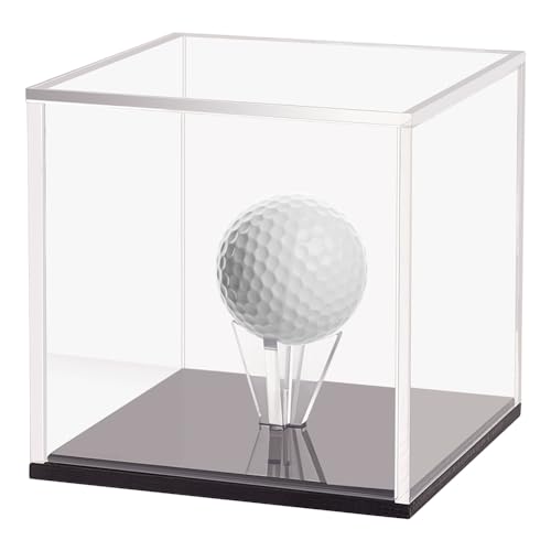 FINGERINSPIRE Acryl Golfball Präsentationsständer 7.6x7.6x7.6 cm Golfball Vitrine Transparenter Würfel Golfballhalter Mit Schwarzem Boden Staubschutz Aufbewahrungsbox Für Einzelne Golfbälle