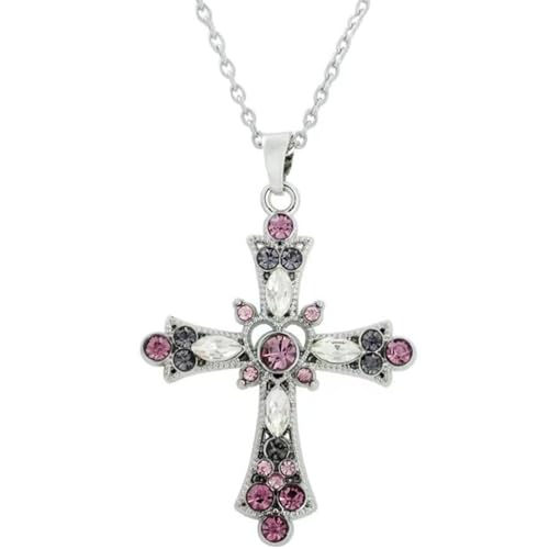 VALICLUD Kreuz Halskette Mit Bunten Kristallen Für Frauen Stilvolle Clavicle Kette Faith Schmuck Eleganter Modischer Halsschmuck Für Damen Und ädchen