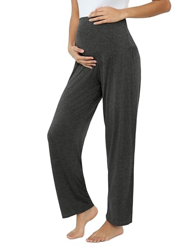 Joyaria Freizeithose für Schwangere Frühling Schwangerschaftshose Lang Viskose Umstandshosen Bequem Jogginghose/Sporthose/Yogahose(Dunkelgrau,XL)