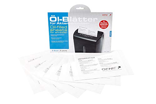 Genie Pflegekit (Ölblätter/Ölpapier und Cleaning-Kit für Aktenvernichter, geeignet für sämtliche Schnittarten, Geräte, Hersteller) 6er Pack