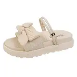 Woaikeyu Flache Damen-Sandalen, Schleife, lässig, offene Zehen, römische Form, Hausschuhe, Sandalen für den Außenbereich, beige, 37 EU