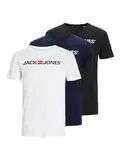 JACK & JONES Herren JJECORP Logo Tee SS Crew Neck 3PK MP T-Shirt, White/Pack:1Black 1Navy Blazer 1 White, L