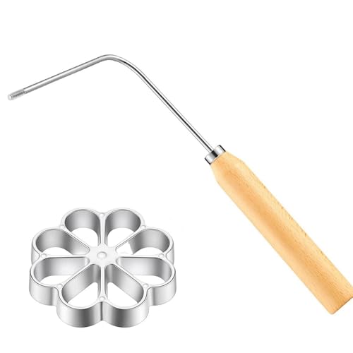 LATRAT Aluminium Waffelformen mit Holzgriff Hausgemachte, Aluminium Waffelform Backofen Roseneisen zum Backen Tauchform Waffelförmchen