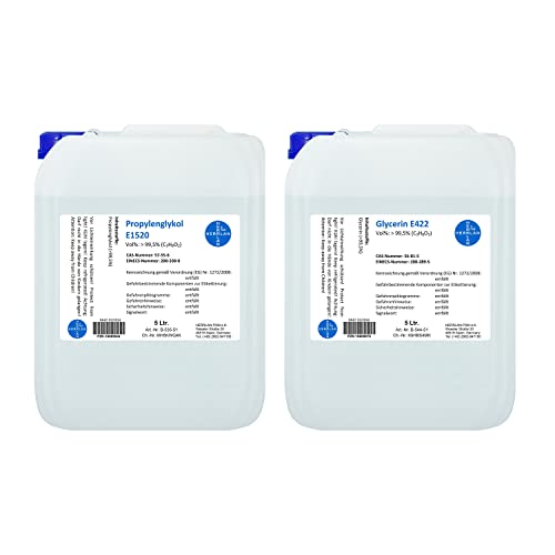 HERRLAN®-Qualität Glycerin 99,5% + Propylenglykol 99,5% Set –5000 ml Glycerin + 5000 ml Propylenglykol - Für Cremes, Gels, Lotionen & Kosmetikherstellung - Made in Germany