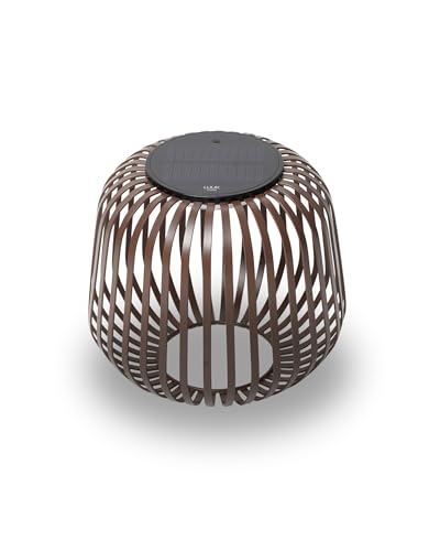 LUUK Studio Portable Solar Tischleuchte mit USB-C Aufladung, IP65 geschützt, Indoor & Outdoor, stilvolle Garten Deko, LED Laterne für Terrasse & Balkon, wiederaufladbare Akkuleuchte, Walnuss Braun