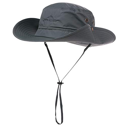 Comhats Herren Sonnenhut UV-Schutz Outdoor Fischerhut Bucket Safari Faltbarer Wanderhut Unisex Sommer Buschhut Hiking Breiter Boonie Gartenhut Wasserdicht Dunkelgrau M/L