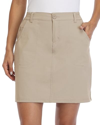 WILLIT Damen Outdoor Skort Golf Skort Casual Skort Rock UPF 50+ Quick Dry Zip Pockets Active Hiking Khaki L