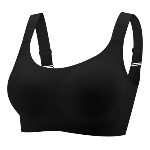 Jiuday BH Damen ohne Bügel Tshirt BH Große Brüste Starker Halt Bügelloser BH Seamless BH Gepolstert Nahtloser Bustier BH Push Up Weich Bequemer Bra Bralette (Schwarz,L)