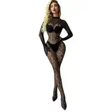 QKEPCY Sexy Netz Bodystocking Lange Ärmel Netz Body Fessous Frauen Fischnetz Mesh Strumpfhose Reizwäsche Erotic Bodysuit Nachtwäsche Jumpsuit