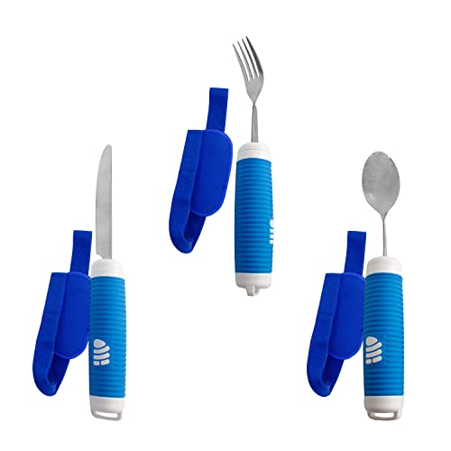 Adaptierbares Besteck inklusive Handschlaufe | 3er Set | Gabel, Messer, Löffel