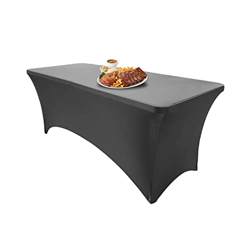 Dololoo Elasthan Tischdecke 183cm x 75cm, 6ft Polyester Rechteckige Tischdecke Dehnbare Tischdecke, Hochzeit, Party, Küche, Dekoration-Dunkelgrau