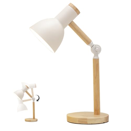 Yuragim Tischlampe Holz, Moderne Lesetischlampe Nordic Schreibtischlampe LED mit Augenschutz Verstellbarem Arm Leselampe Nachttischlampe für Kinder Mädchen Kinderzimmer Arbeitszimmer Schlafzimmer,Weiß