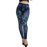 Generisch Jeans Hose Damen Skinny Lässige Leggings Für Elastische Damenhose Thermo Streifendruck Jogginghose Denim Strumpfhose Stoffhose High Waist Hosenanzug Elegant Hosen Outdoorhose (Blue, XXL)