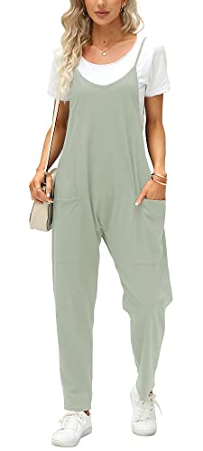 Ebifin Latzhose Damen Arbeitshose Sommer Lose Overall Jumpsuit Ärmelloser Latzhosen mit Große Taschen.Minze.L