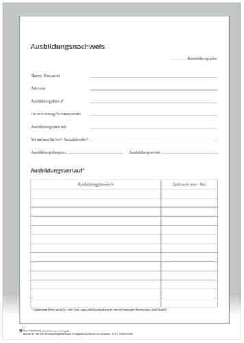Ausbildungsnachweisblock für die praktische Berufsausbildung, für 25 Wochen von Mo - Sa