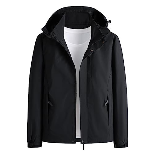 SRZYMJ Mantel Herren Schwarz Wintermantel Leder Übergangsjacke Mit Kapuze Outdoorjacke Jacke Schwarz Mit Kapuze Softshelljacke Steppweste Funktionsjacke Parka Winter Schwarz Sportjacke Freizeitjacke