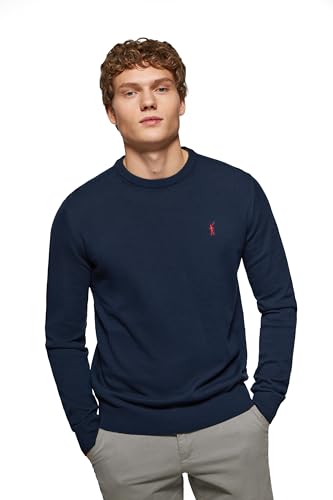 Polo Club Herren Basic Strickpullover Crewneck Navy Blau - Pullover 100% Baumwolle Langarm Sweat