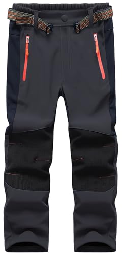 Macker Jones Kinder Softshellhose Skihose Gefüttert Thermohose Wasserdicht Winddicht Schneehose Winter Warm Wanderhose für Jungen Mädchen KZ0089-DarkGrey-122/128