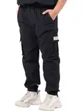 NATUST Jungen Cargohose Kinder Freizeithose Jogginghose Jungs Cargo Hose mit Elastischem Bund Schwarz 170/176