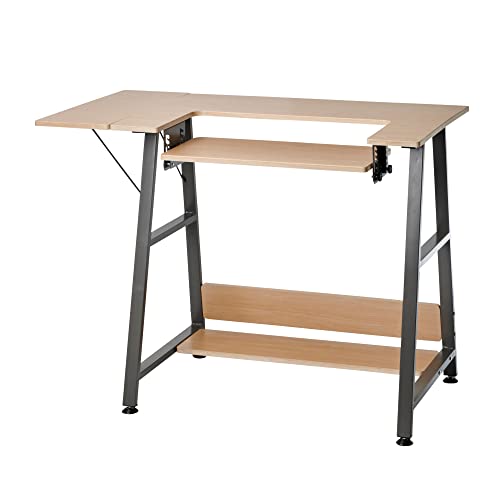 Sewing Online Kleiner Nähtisch, Holz/dunkelgraue Beine – Nähmaschinentisch mit Verstellbarer Plattform, ausziehbarer Tischplatte und Ablagefläche. Verwendung als Quilt-/Basteltisch oder Computertisch