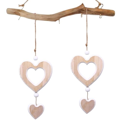 Sctmda Herz Deko Holz Anhänger 2 Stück Hängende Holz Dekoherz Deko Herz Hänger Hängende Fensterdeko Herz Hängende Deko Holzherzen Fensterdeko Dekoanhänger Geschenk Holzherzen Deko für Wohnzimmer
