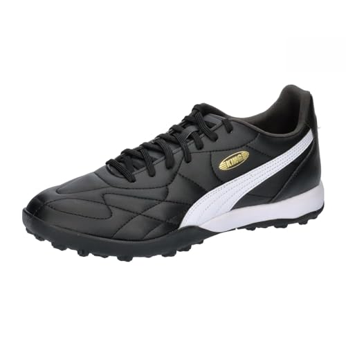 PUMA Unisex King Top Tt Soccer Shoe, Black White Gold, 45 EU