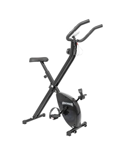 SPORTINATOR® X-Bike faltbarer Heimtrainer mit Computerfunktionen: Geschwindigkeit-, Zeit-, Distanz-, Kalorien- und Pulsmessung, breiter, gepolsterter Sattel (schwarz)