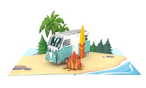 Camper Van On A Beach Pop Up Card 3D Card Greeting Cards for Dad, Husband, Boyfriend Anniversary Pop Up Cards, Handmade Card Travel Voucher Money Gift