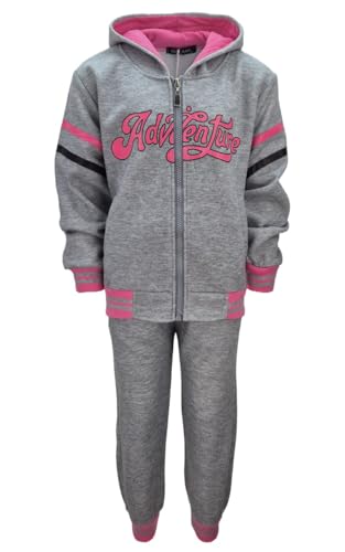 Girls Fashion Jogginganzug Freizeitset Sweat-Jacke + Jogginghose in Grau/Rosa, Gr. 98/104, MF47.4