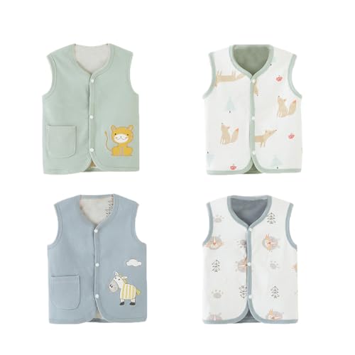 ACMEDE 2 Stück Baby Kleinkind Kinder Doppelseitig Westen 62/68/74/80/86 Frühling Herbst Baumwoll Dünn Ärmellose Jacke 92/98/104 Kinderweste mit Druckknopf mit Cartoon Muster 6 Monate -5 Jahre