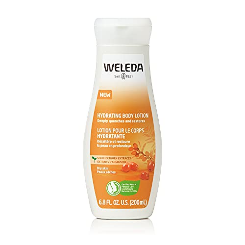 WELEDA Bio Sanddorn Bodylotion - Naturkosmetik Körperpflege Lotion mit Arganöl & Sesamöl spendet bis zu 48h intensive Feuchtigkeit. Natürliche Körperlotion zur Pflege von trockener Haut (vegan, 200ml)