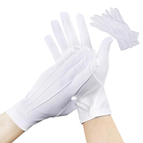 2 Paar weiße Handschuhe, Nylonhandschuhe weiß mit Druckknopf für formelle Smoking, Zeremonielle Mannschaftsuniformen, Santa Claus, weiß, XL, Weiß, XL
