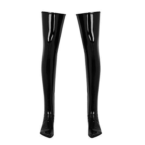 renvena Herren Overknee Strümpfe Lack Leder Oberschenkel Kniestrümpfe Männer Lange Socken schwarz Leggings Clubwear Party Kostüm Schwarz XXL