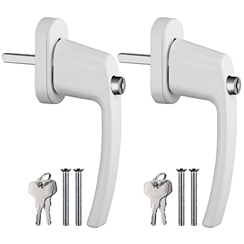 AUTOUTLET Abschließbare Fenstergriffe, 2PCS Aluminium Sicherheitsfenstergriff Fensterschloss Kindersicherung mit Druckknopf & Schloss in Stiftlänge 35mm, Fenster Windows Türgriffe Balkontürgriff(Weiß)