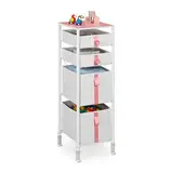 Relaxdays Kommode, Kinder, 4 Stoffschubladen, HBT: 109,5 x 36 x 40,5 cm, Schubladenschrank, Metallgestell, weiß/rosa, Stahl