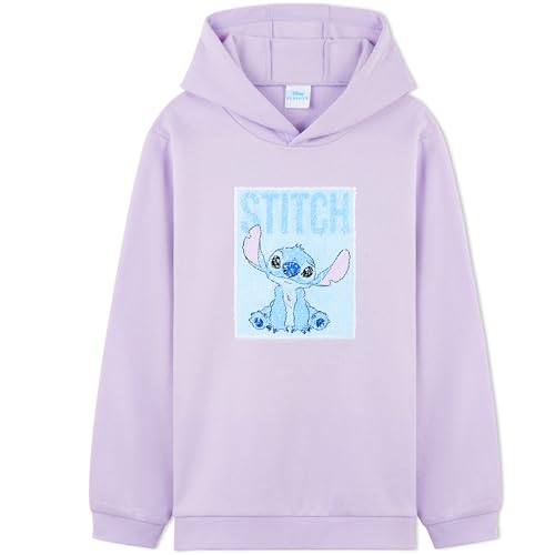 Disney Stitch Pullover Mädchen, Jungen & Teens, Atmungsaktiv Kinder Hoodie Kuschelig mit Wendbarem Pailletten-Design, Geschenk Idee (Lila Stitch, 9-10 Jahre)