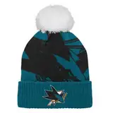 NHL Wintermütze mit Umschlag und Bommel, San Jose, Blau, Big Face Logo, OSFA (Jugend)