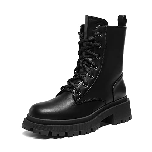 DREAM PAIRS Damenstiefel Schnürstiefel Silhouette Bequemer Reißverschluss Warmes Futter Lug Sohle InnenreißverschlussSchwarz/pu SDMB2203W-E Größe 41 (EUR)