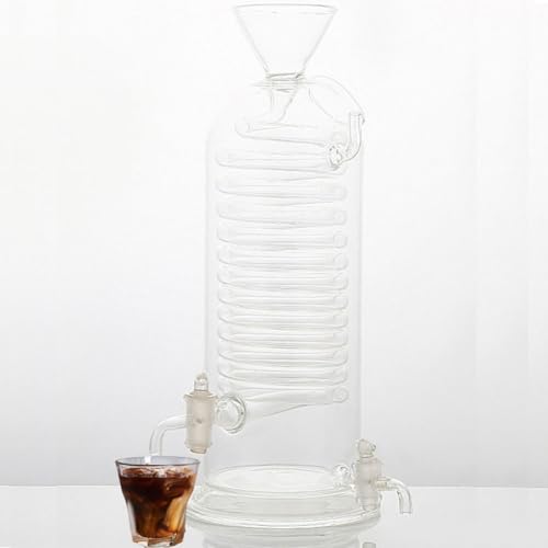 Glaskanne for Aufbrühen von kaltem Kaffee, Espressomaschine for Aufbrühen von kaltem Kaffee, 180/340 ml Getränkekühler-Teekanne, Filterkanne for kalte Extraktion mit Spiralkühlrohr und Verteilungshahn