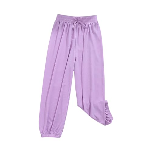 XINYUNZU Mädchen Hosen Leichte Sommerhose Dünne Hose Baggy Einfarbig Casual Sporthose Pants Girl Sommer Eisseide Freizeithose Luftige Outdoorhose Kinder Lila 140