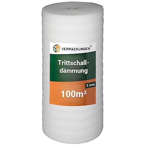 BB-Verpackungen 100 m² Trittschalldämmung 1,0 x 100 m (3 mm stark, sehr gute Schall- und Wärmedämmung) - Sets zwischen 25 m² und 500 m²