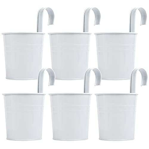 LIHAO 6 x Hängetöpfe Metall Set Pflanztopf Blumentöpfe zum Aufhängen Eisen Hängeblumentöpfe mit abnehmbarem Griff Haken für Blumen Kräuter Sukkulenten Pflanzen (weiß)