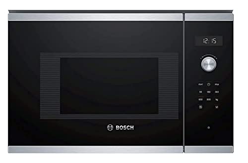 Bosch BFL524MS0 Serie 6 Einbau-Mikrowelle, 38 x 60 cm, 800 W, Drehteller 25,5cm, Türanschlag Links, AutoPilot 7 7 Automatikprogramme, Reinigungsunterstützung, LED-Touchdisplay, Edelstahl