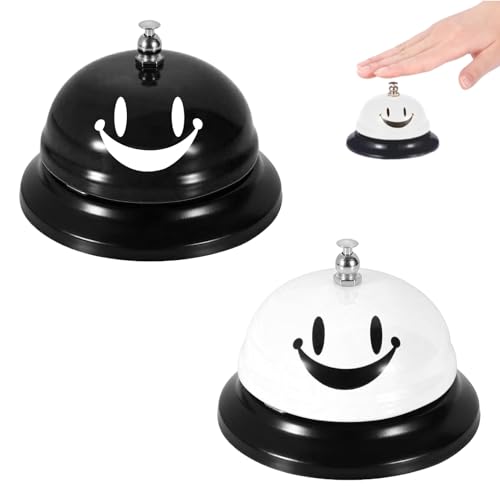 2 Stück Tischklingel,Tischglocke,Rezeptionsklingel,Schwarz-Weiß-Smiley Bell,Service Glocke Klingel Mit Klarem Klang Für Restaurant Küche Hotel Bars Service Haustier,Rufglocke