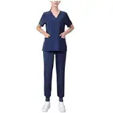 Awrvia Damen Krankenschwestern Gesundheitswesen Hospitality Maid Arbeitsuniform Set PflegekräFte Therapeut Zahnarzt Uniform Krankenhaus mit Tasche Arbeitskleidung Atmungsaktive Zweiteilige