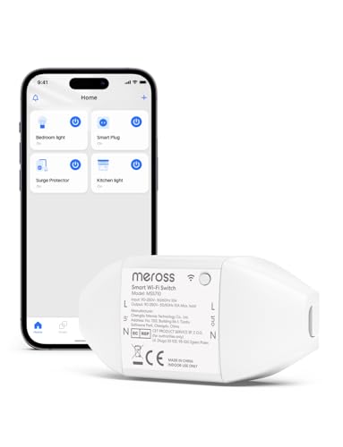 Meross WLAN Schalter Universal WiFi Switch Fernbedienung Sprachsteuerung DIY Smart Home für elektrische Haushaltsgeräte, 2500W