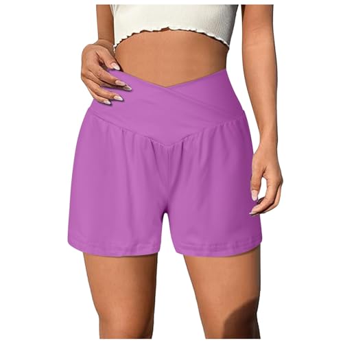 Generisch Damen Shorts mit hoher Taille, gefüttert, für sportliche Workouts Academy 18 Shorts (Purple, S)
