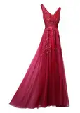 ORANDESIGNE Damen Abendkleider Elegant für Hochzeit Tüll Ballkleider Lang Brautjungfernkleider Cocktailkleid Festliche Kleider Hochzeitsgäste A Weinrot XXL