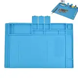 Lötmatte Silikon, 45 x 30 cm Silikonmatte Hitzebeständig bis 500°C Antistatische Reparatur Matte Hitzebeständige Lötmatte Werkbankmatte für Elektronik Blau