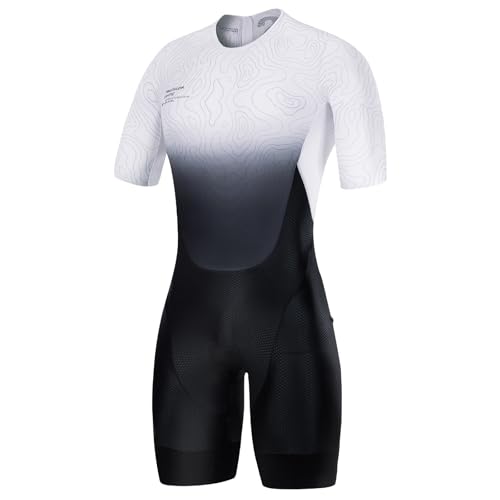 Santic Herren Triathlonanzug Einteiler Triathlon Anzug Gepolstert Trisuit Triathlon Kurz Hohe Elastizität Schnell Trocknend Abnehmen Fahrrad Skinsuit Schwarz Kurzarm XXL